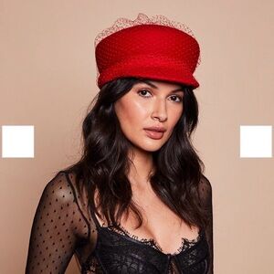 Eugenia Kim Elegant Red Women's Hat with vail